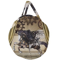 Awesome Steampunk Unicorn With Wings Giant Round Zipper Tote by FantasyWorld7