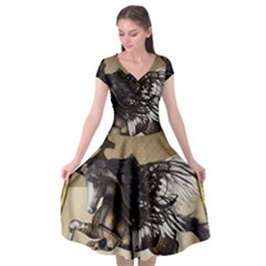 Awesome Steampunk Unicorn With Wings Cap Sleeve Wrap Front Dress by FantasyWorld7