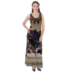 Awesome Steampunk Unicorn With Wings Sleeveless Velour Maxi Dress by FantasyWorld7