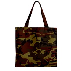 Camo Green Brown Zipper Grocery Tote Bag by retrotoomoderndesigns