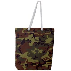 Camo Green Brown Full Print Rope Handle Tote (large) by retrotoomoderndesigns