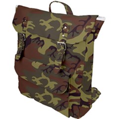 Camo Green Brown Buckle Up Backpack by retrotoomoderndesigns