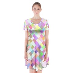 Mosaic Colorful Pattern Geometric Short Sleeve V-neck Flare Dress by Mariart