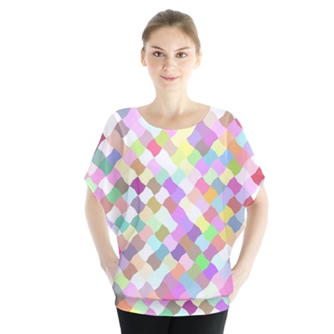 Mosaic Colorful Pattern Geometric Batwing Chiffon Blouse by Mariart