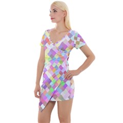 Mosaic Colorful Pattern Geometric Short Sleeve Asymmetric Mini Dress by Mariart