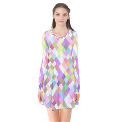 Mosaic Colorful Pattern Geometric Long Sleeve V-neck Flare Dress by Mariart