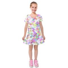 Mosaic Colorful Pattern Geometric Kids  Short Sleeve Velvet Dress