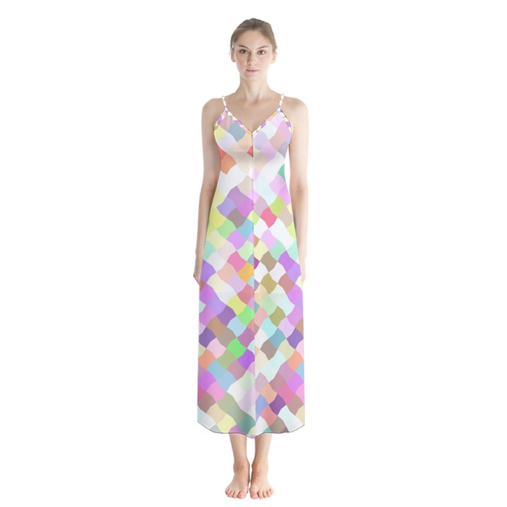 Mosaic Colorful Pattern Geometric Button Up Chiffon Maxi Dress