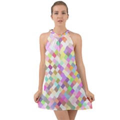 Mosaic Colorful Pattern Geometric Halter Tie Back Chiffon Dress by Mariart