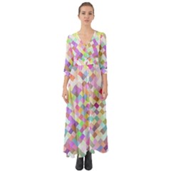 Mosaic Colorful Pattern Geometric Button Up Boho Maxi Dress