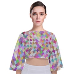 Mosaic Colorful Pattern Geometric Tie Back Butterfly Sleeve Chiffon Top