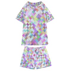 Mosaic Colorful Pattern Geometric Kids  Swim Tee And Shorts Set