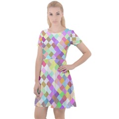 Mosaic Colorful Pattern Geometric Cap Sleeve Velour Dress 