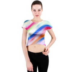 Vivid Colorful Wavy Abstract Print Crew Neck Crop Top