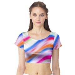 Vivid Colorful Wavy Abstract Print Short Sleeve Crop Top