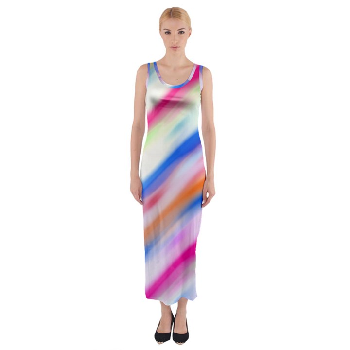 Vivid Colorful Wavy Abstract Print Fitted Maxi Dress