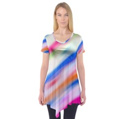 Vivid Colorful Wavy Abstract Print Short Sleeve Tunic 