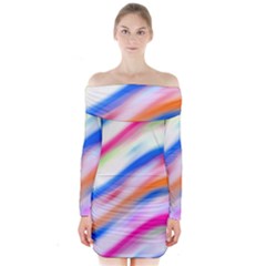 Vivid Colorful Wavy Abstract Print Long Sleeve Off Shoulder Dress by dflcprintsclothing