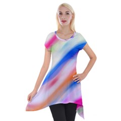 Vivid Colorful Wavy Abstract Print Short Sleeve Side Drop Tunic by dflcprintsclothing