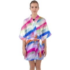 Vivid Colorful Wavy Abstract Print Quarter Sleeve Kimono Robe by dflcprintsclothing