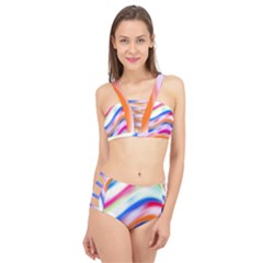 Vivid Colorful Wavy Abstract Print Cage Up Bikini Set