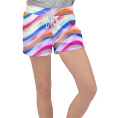 Vivid Colorful Wavy Abstract Print Women s Velour Lounge Shorts by dflcprintsclothing