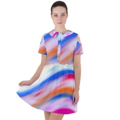 Vivid Colorful Wavy Abstract Print Short Sleeve Shoulder Cut Out Dress  by dflcprintsclothing