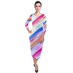 Vivid Colorful Wavy Abstract Print Quarter Sleeve Midi Velour Bodycon Dress by dflcprintsclothing