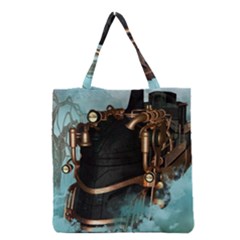 Spirit Of Steampunk, Awesome Train In The Sky Grocery Tote Bag by FantasyWorld7