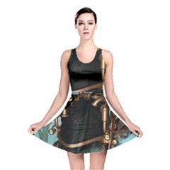 Spirit Of Steampunk, Awesome Train In The Sky Reversible Skater Dress by FantasyWorld7