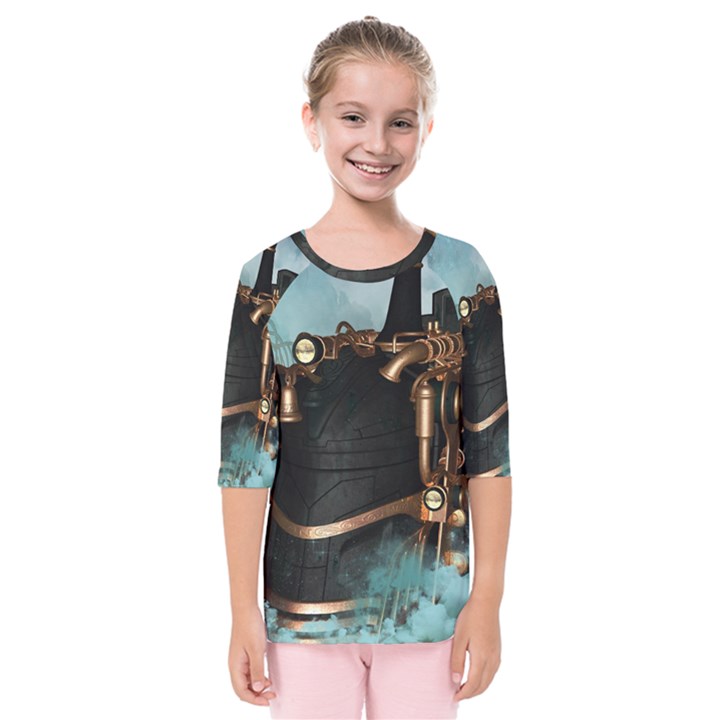 Spirit Of Steampunk, Awesome Train In The Sky Kids  Quarter Sleeve Raglan Tee