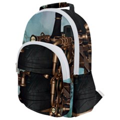 Spirit Of Steampunk, Awesome Train In The Sky Rounded Multi Pocket Backpack