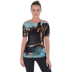 Spirit Of Steampunk, Awesome Train In The Sky Shoulder Cut Out Short Sleeve Top by FantasyWorld7