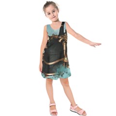 Spirit Of Steampunk, Awesome Train In The Sky Kids  Sleeveless Dress by FantasyWorld7