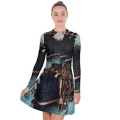 Spirit Of Steampunk, Awesome Train In The Sky Long Sleeve Panel Dress by FantasyWorld7