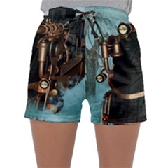 Spirit Of Steampunk, Awesome Train In The Sky Sleepwear Shorts by FantasyWorld7