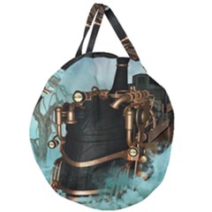 Spirit Of Steampunk, Awesome Train In The Sky Giant Round Zipper Tote by FantasyWorld7