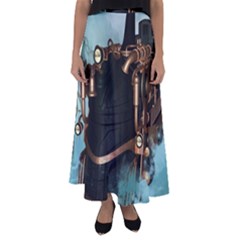 Spirit Of Steampunk, Awesome Train In The Sky Flared Maxi Skirt by FantasyWorld7