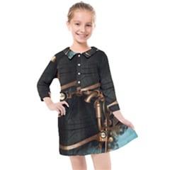 Spirit Of Steampunk, Awesome Train In The Sky Kids  Quarter Sleeve Shirt Dress by FantasyWorld7