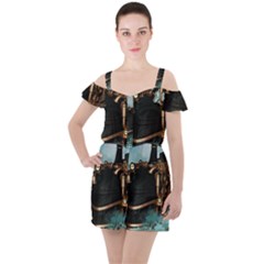 Spirit Of Steampunk, Awesome Train In The Sky Ruffle Cut Out Chiffon Playsuit by FantasyWorld7