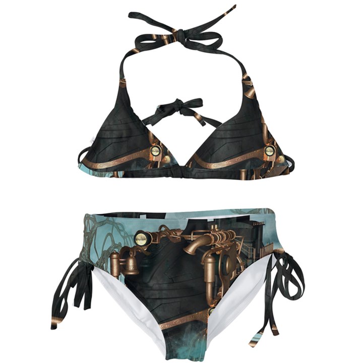 Spirit Of Steampunk, Awesome Train In The Sky Kids  Classic Bikini Set