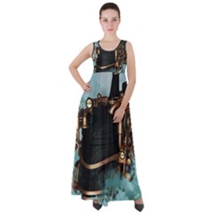 Spirit Of Steampunk, Awesome Train In The Sky Empire Waist Velour Maxi Dress