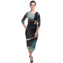 Spirit Of Steampunk, Awesome Train In The Sky Quarter Sleeve Midi Velour Bodycon Dress View1