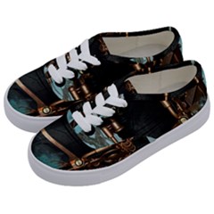 Spirit Of Steampunk, Awesome Train In The Sky Kids  Classic Low Top Sneakers by FantasyWorld7