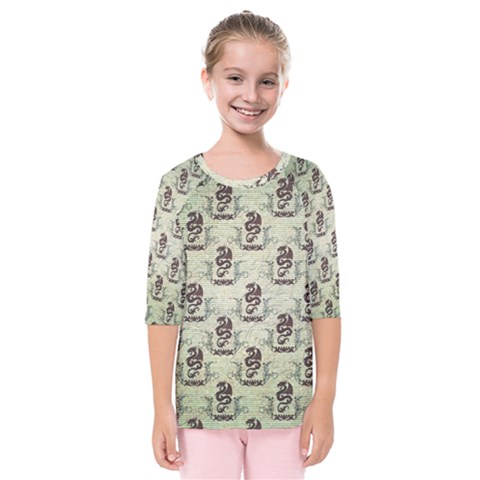 Awesome Chinese Dragon Pattern Kids  Quarter Sleeve Raglan Tee by FantasyWorld7