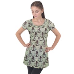 Awesome Chinese Dragon Pattern Puff Sleeve Tunic Top