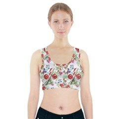 Vintage red and blue flowers Sports Bra With Pocket