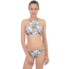 Vintage red and blue flowers Racer Front Bikini Set