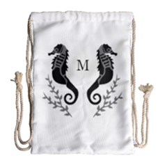 Black Twin Seahorse In A Silhouette Style Drawstring Bag (large) by WayfarerApothecary