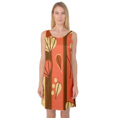 Amber Yellow Stripes Leaves Floral Sleeveless Satin Nightdress by Mariart